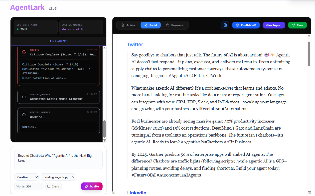 Agenticlark Dashboard Preview